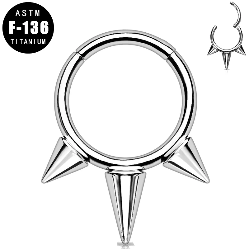 ASTM F136 титановые распашные сегментные кольца, кольца с шипами, кольцо для носа для женщин и девушек, перегородка, серьги-кольца, ювелирные изд...