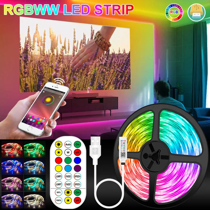 

Светодиодная лента с Wi-Fi 5050, водонепроницаемая светодиодная лента RGB с Bluetooth, 20 м, 30 м, 5 м, 10 м, Диодная лента с контроллером, адаптер питания дл...