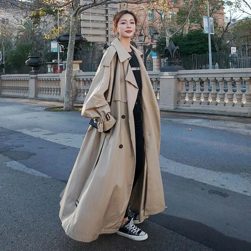 

Lucyever 2022 Autumn Trench Coat Woman Elegan with Belt Double-Breasted Windbreaker Women Korean High Street Long Outerwears