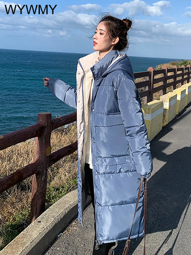 WYWMY Long Winter Jacket Women Hooded Parka Casual Slim Woman Winter Coat Jacket Padded Outwear Coat Women Warm Puffer Jacket