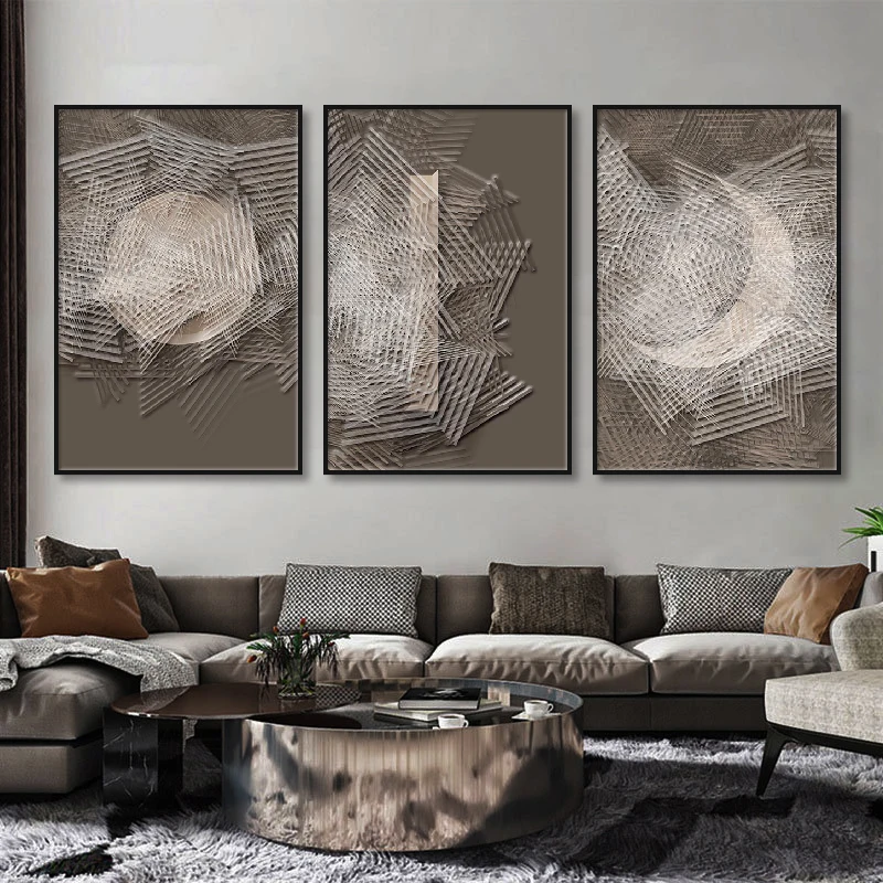 

Nordic Brown Strokes Crosshatch Prints Wall Decor Abstract Painting On Canvas Modern Home Decoration For Living Room 60x90 Art