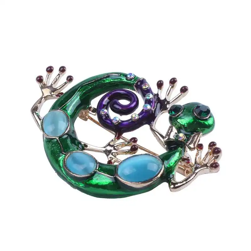 

Enamel Lizard Brooches For Women Fashion Green Rhinestone Brooch Pins Gecko Animal Jewelry