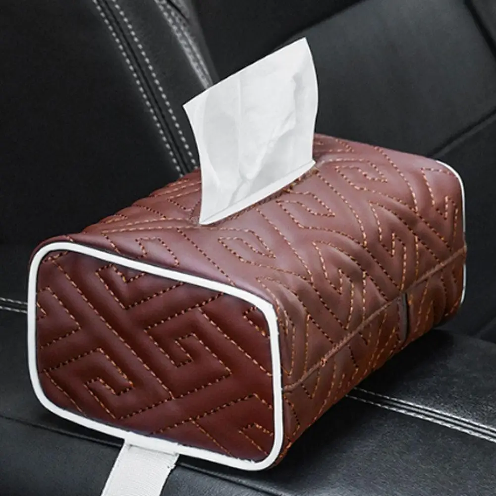

Car Tissue Bag Organizer Strap Hanging Type Leather Napkin Holder Box For Auto Armrest Seat-back
