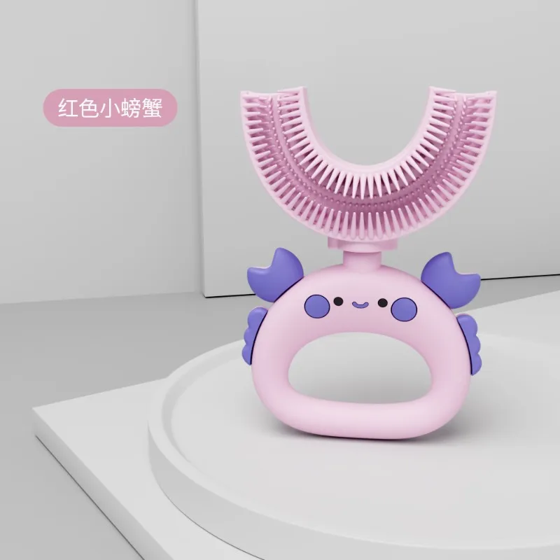 

Новинка детская зубная щетка U-образной формы 360 градусов силиконовая щетка для малышей Уход за полостью рта очистка с мультяшным рисунком