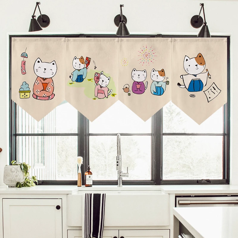 Короткая занавеска с узором Lucky Cat в японском стиле кухонная дверная перегородка
