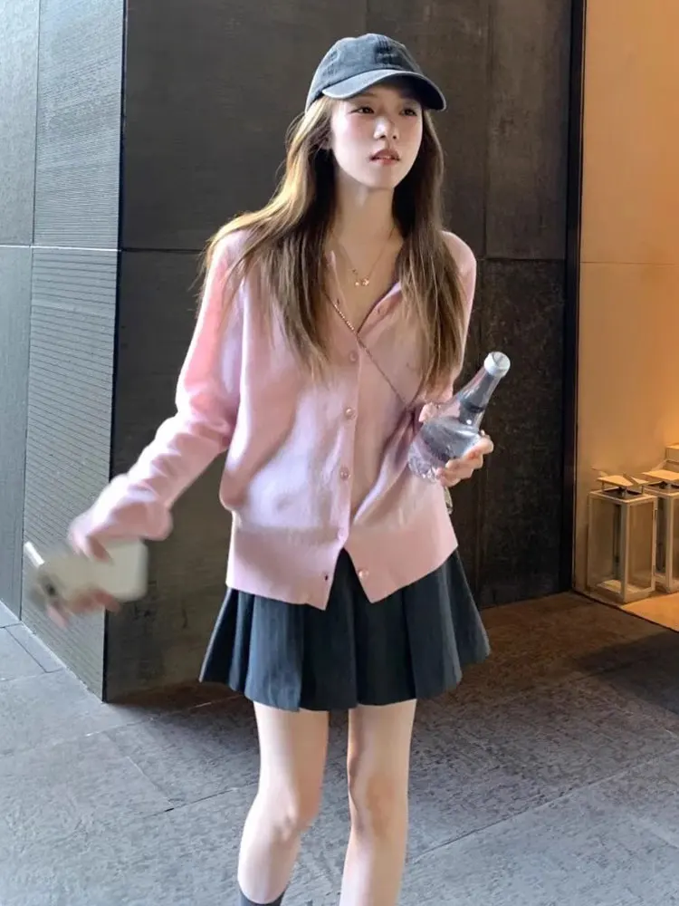 Вязаный свитер с круглым вырезом и пуговицами Sweet Sle осень 2023 новый возрастной