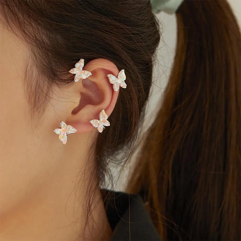 

1Pc Sequins Glitter Butterfly Clip On Earring Ear Cuff Non-Piercing Fake Cartilage Earrings For Women