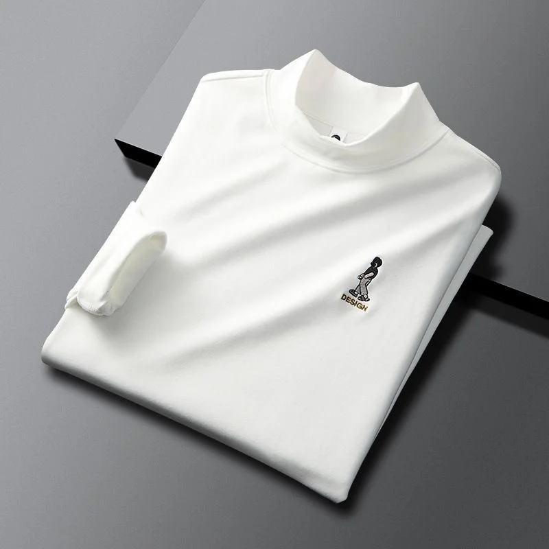

high Luxury quality half high collar sweater men's autumn and winter trend embroidery warm thin velvet long sleeved T-shirt men