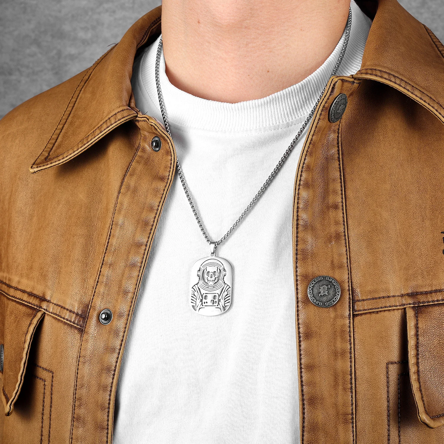 Череп космонавт уникальные полые мужские ожерелья кулон из нержавеющей стали