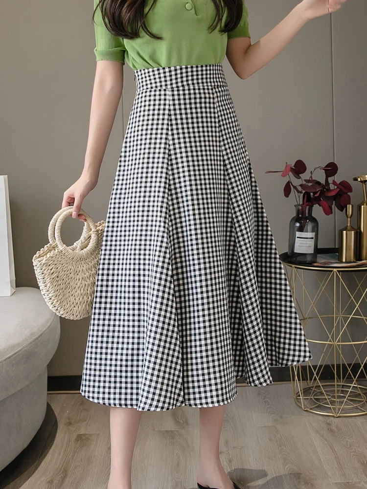 Женская винтажная длинная клетчатая юбка TIGENA корейская модная трапециевидная на