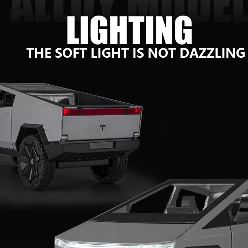 1:24 MINI AUTO Tesla Cybertruck Пикап Прицеп Модель автомобиля из сплава Литье под давлением