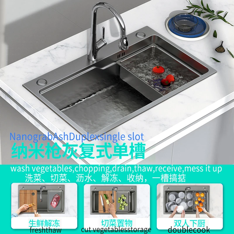 BINGLIN большая кухонная раковина свекрови с одним отверстием серый умывальник из