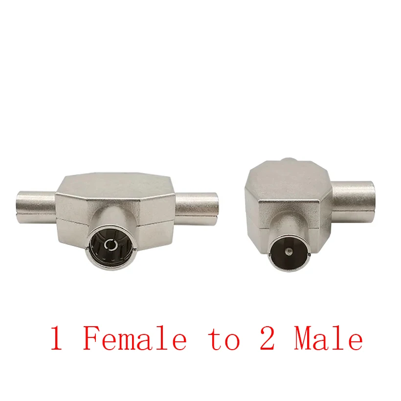 

T Type 1 Female to 2 Male TV Aerial Coaxial Splitter Adapter TV Antennas Plug Tee Conversion Joint interface Equipment Connector