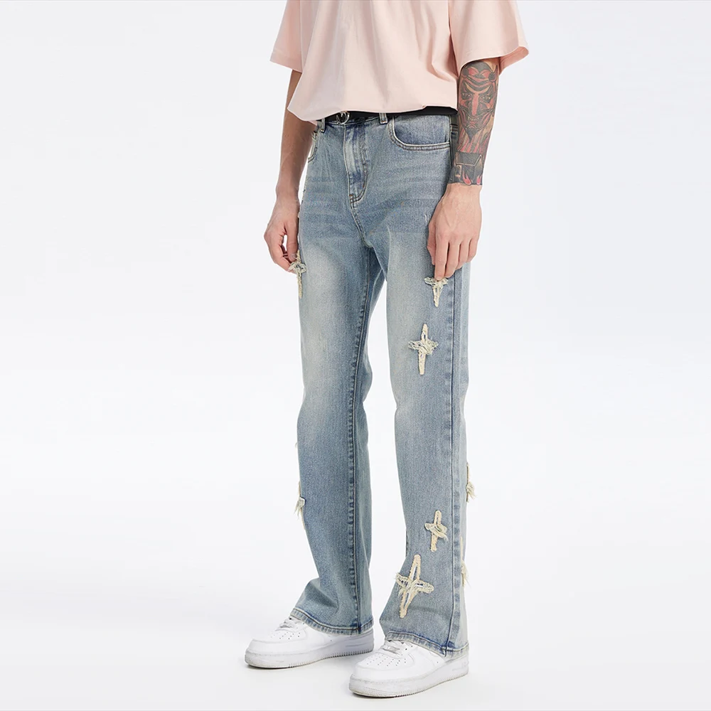 MAKE A FRIEDN Men's Jeans American Vintage Cross Star Embroidered Jeans Men Baggy Pants Streetwear Boyfriend Girlfriend Trousers