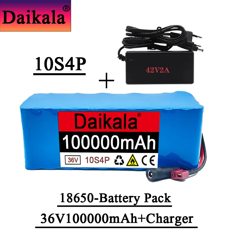 

2023NEW High Quality 10S4P 36V 100Ah Battery Pack+42V2A Charger 1000W High Power Suitable For Electric Bicycle BMS
