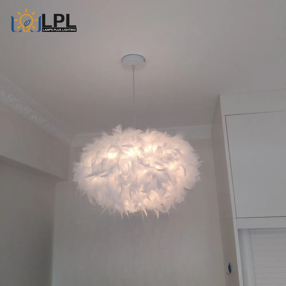 

Contemporary Feather Pendant Lamp Living Room Simple Modern Bedroom Chandelier Creative Nordic Oval Ball Romantic Pendant Light
