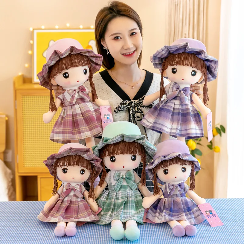 

45-90cm Cute Dress Hat Girl Dolls Plush Toys Simulation Filled Soft Pillow Cushion Children Birthday Kids Gift 3 Colors