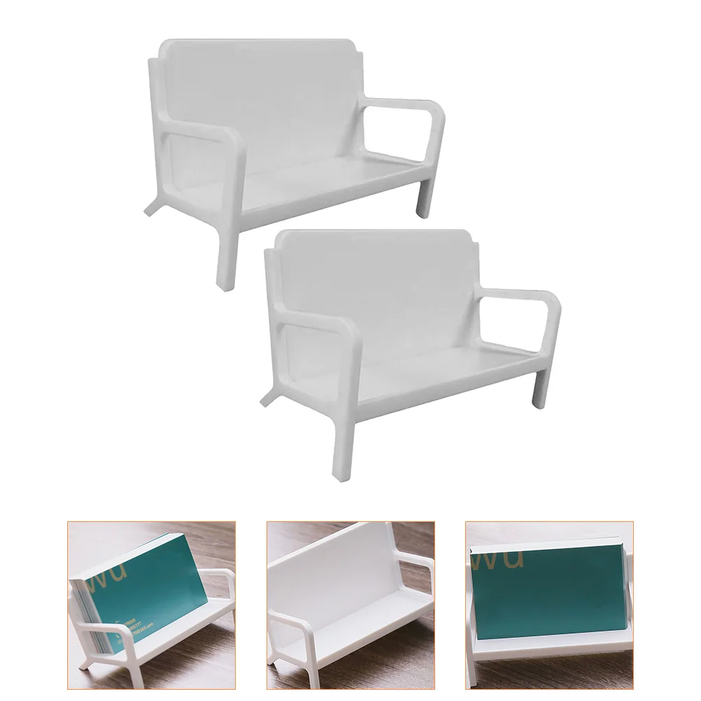 

2 Pcs Business Card Holder Cards Stands Display Metal Chair Sofa Desktop Abs Organizer Miss Plastic