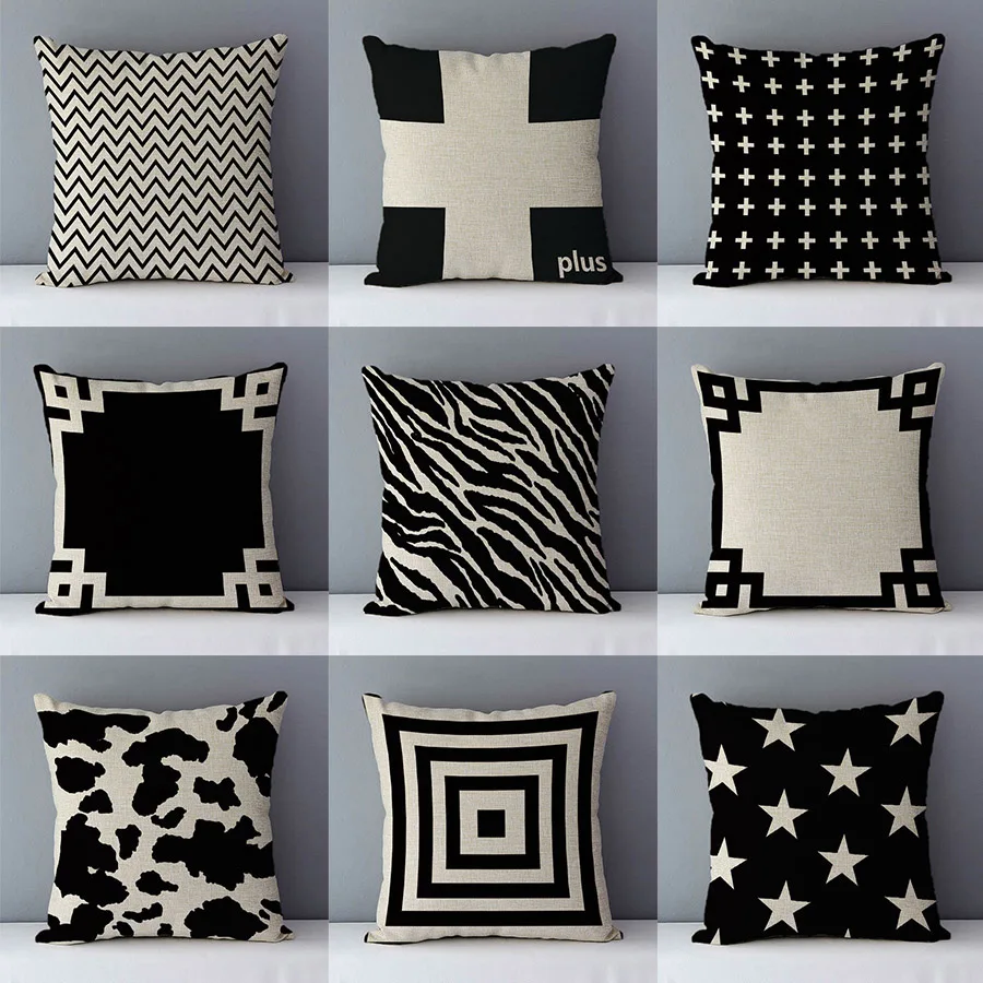 

European Casual Cozy White & black geometric cushion cover for sofa/bed home decorative pillows 45x45cm square pillowcase