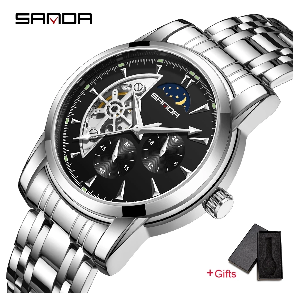 

SANDA 2023 Luxury Men's Automatic Mechanical Watches Stainless Steel Strap Business Wristwatch Luminous Relogio Masculino 7009