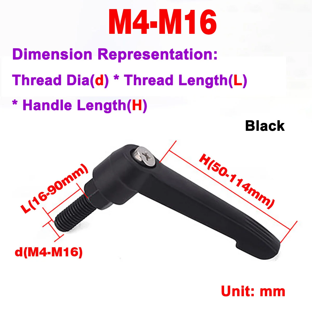 

M4-M16 INT/EXT Thread Clamping Konb Lever Adjustable Locking Handle Knob