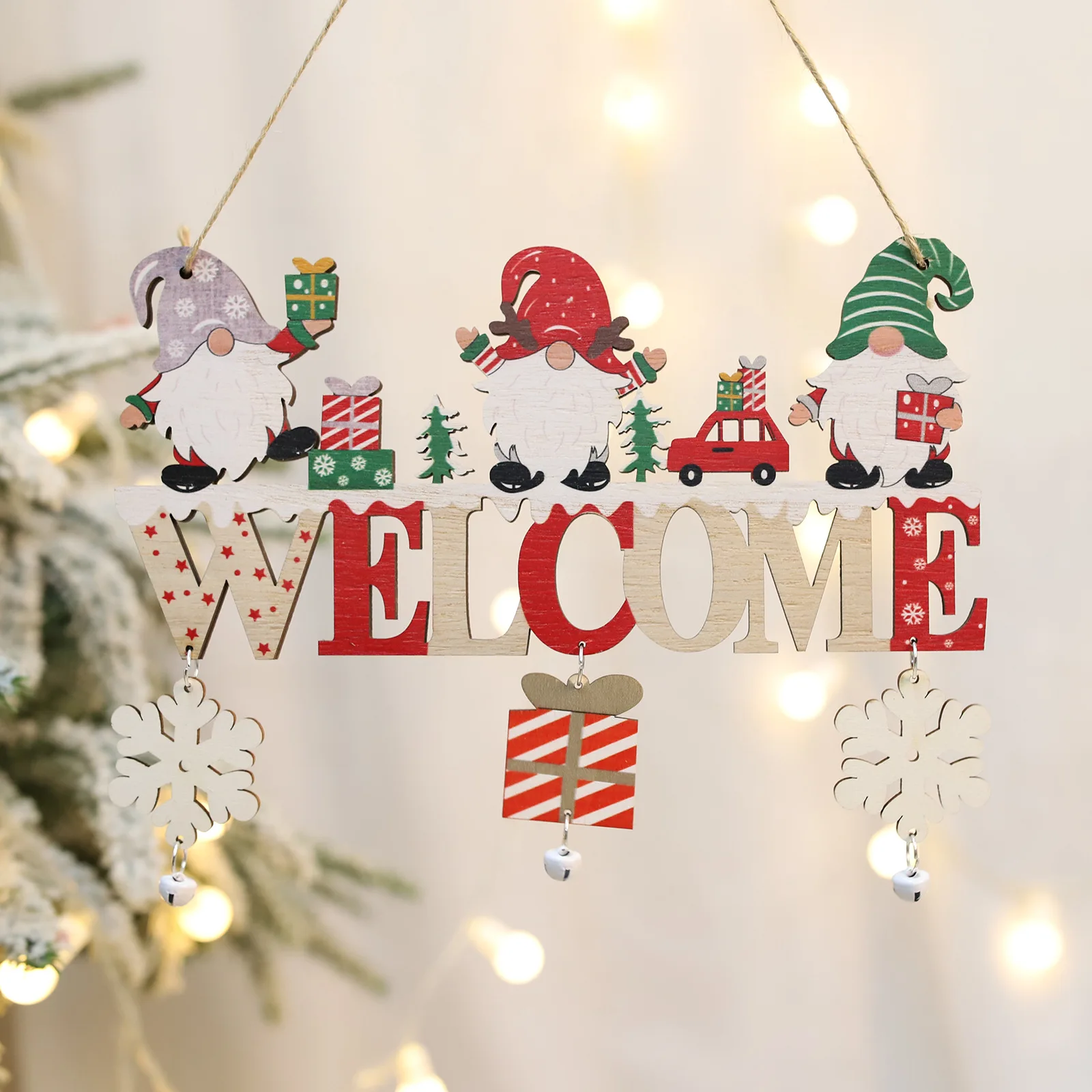 

Wooden Christmas Pendant Christmas Party Welcome Sign Xmas Party Home Door Hanging Ornament Snowflake pendant Noel Navidad Decor
