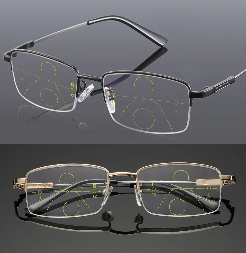 

Multifocal Progressive Reading Glasses Men Anti Blue Ray Titanium