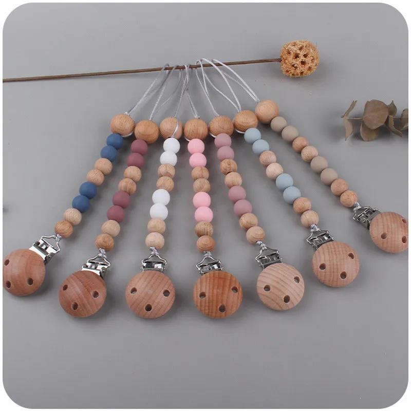 

Baby Teether Chew Toys Newborn Nursing Silicone Beads Teething Pacifier Dummy Clips BPA-Free Wooden Toddlers Chewable Toys Gifts