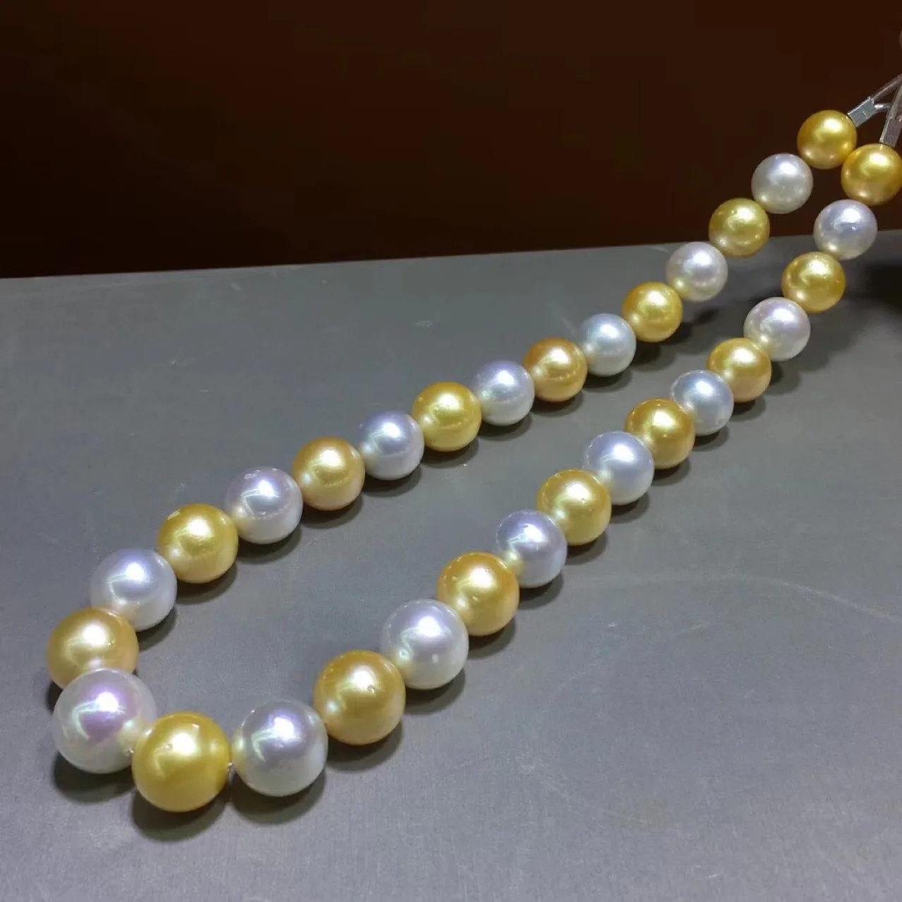 

Huge Charming 18"12-14mm Natural South Sea Genuine White Gold Round Pearl Necklace Free Shipping for Women Jewelry Necklace