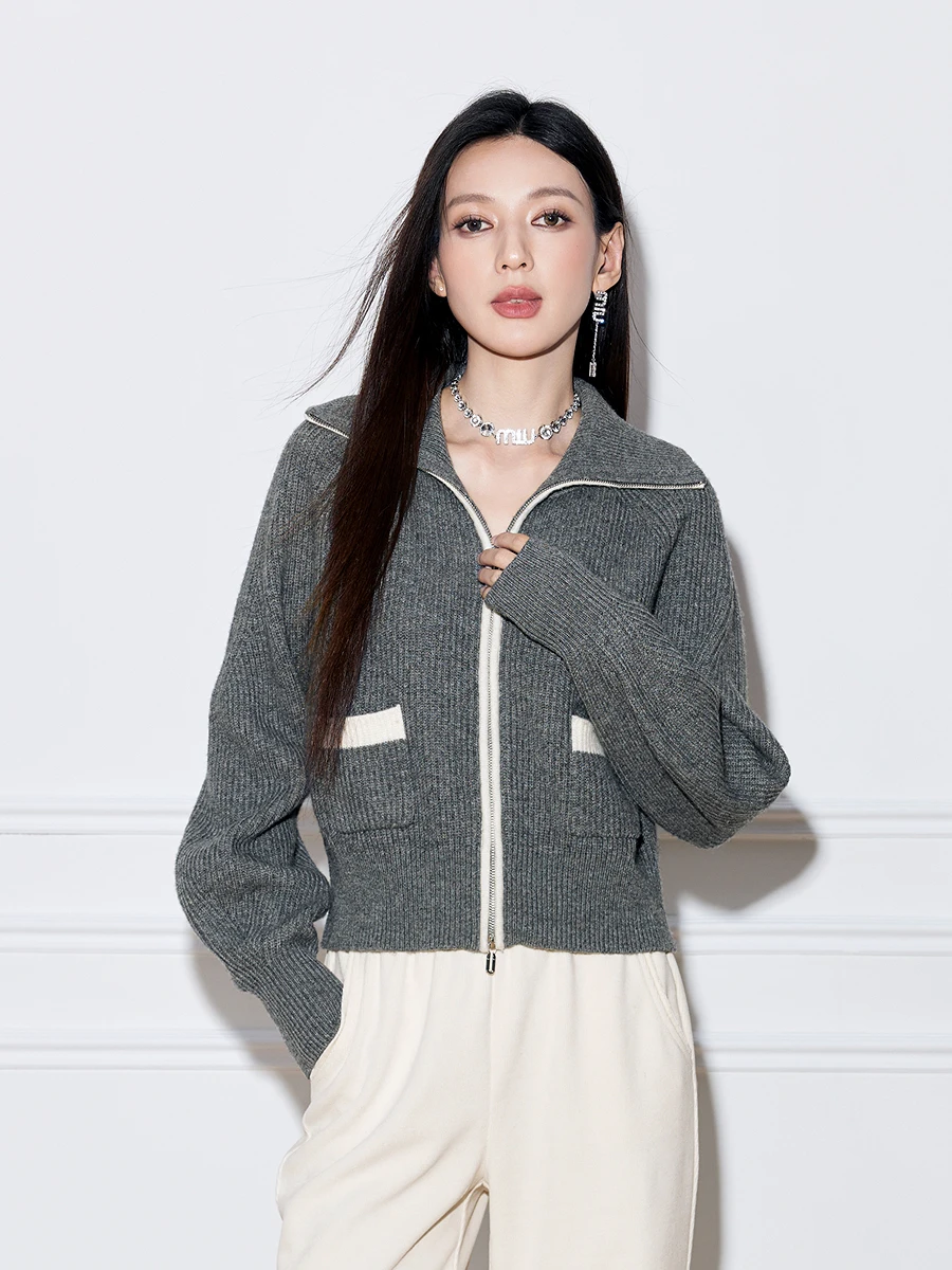 Colve Carver с лацканами в консервативном стиле серый белый шерстяной свитер для