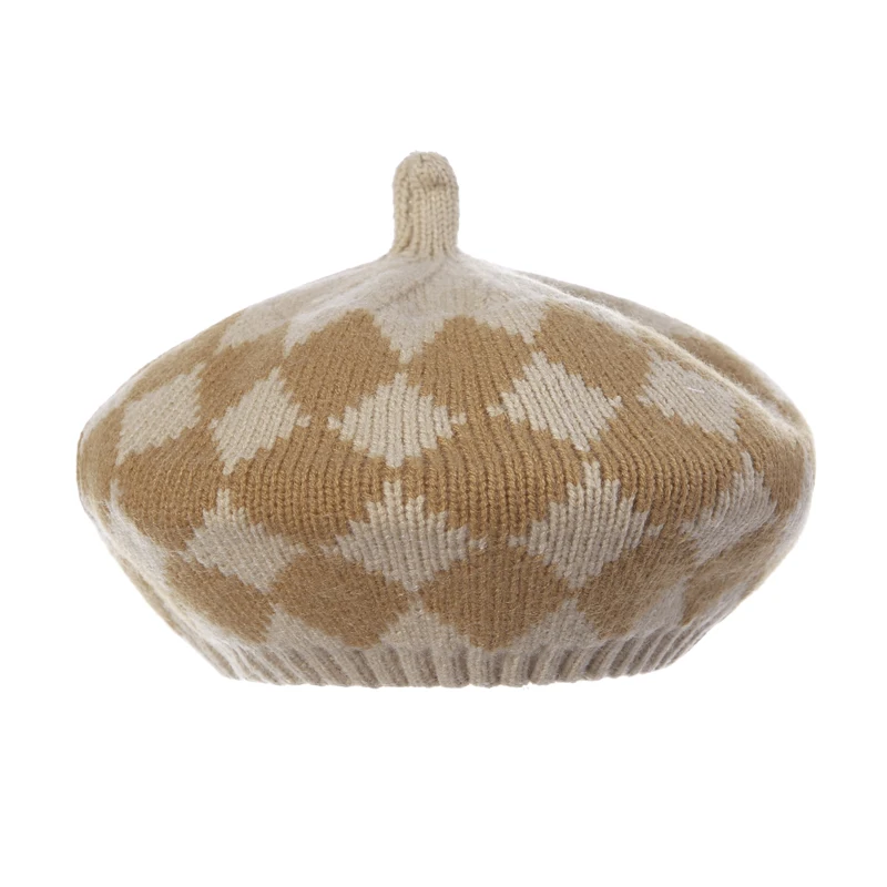 

Little Girl s Beret Hats French Style Winter Warm Artist Hats Classic Argyle Print Beanie Caps