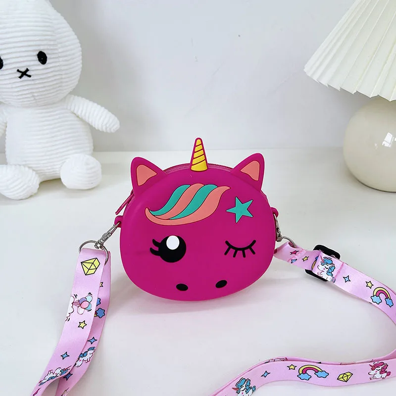 Cartoon Silicone Unicorn Crossbody Coin Bag Kid Toddler Children Shoulder Handbag Adjustable Strap Holiday Travel Pocket Pack