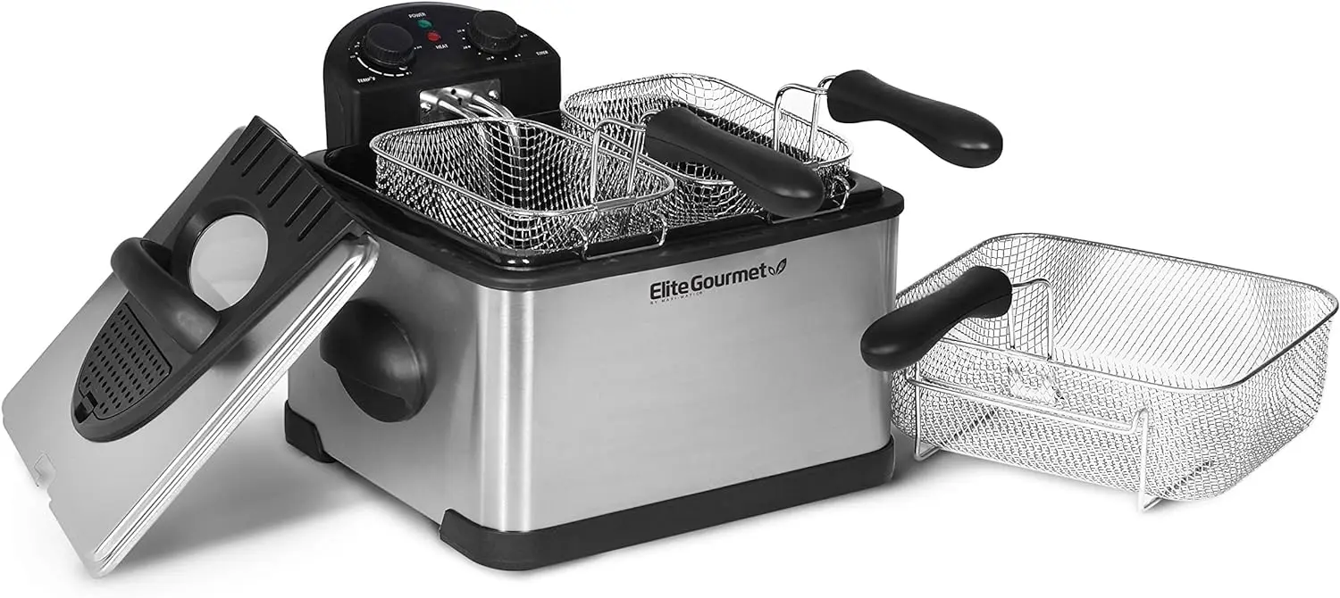 

Electric Immersion Deep Fryer 3-Baskets, 1700-Watt, Timer Control, Adjustable Temperature, Lid with Viewing Window and Odor Free