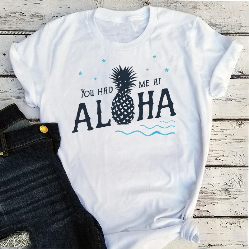 

Aloha Pineapple Tshirt Summer Retro Girls Cartoon Pineapple Harajuku Graphic T Shirts 2022 Women Fashion Clothing White M