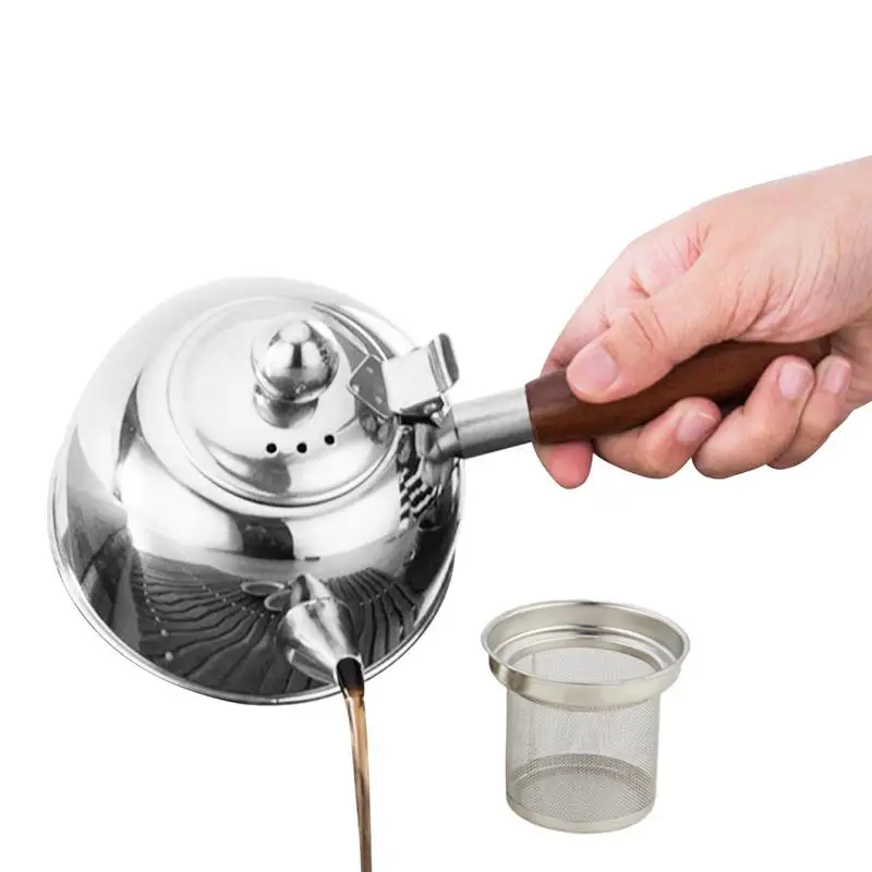 

Tea Kettle Stainless Steel Wooden Handle Tea Pot Boiling Water Bottle Coffee Kitchen Stovetop Induction Drinkware For Stove