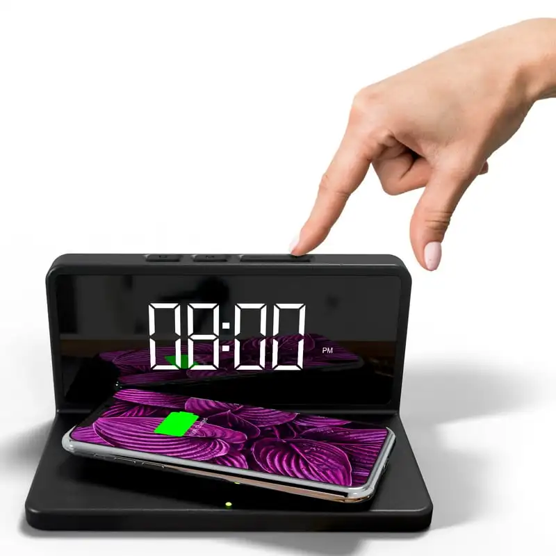 

LED Digital Alarm Clock and Wireless Mobile Phone Charger for , Office, Black