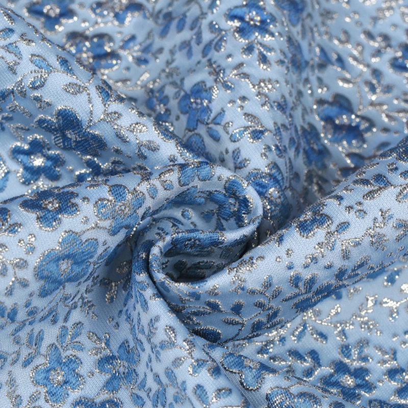 

European Silver Silk Jacquard Brocade Fabric Spring Summer for Dress Suit Skirt Clothing Material Sewing by Meter Wholesale