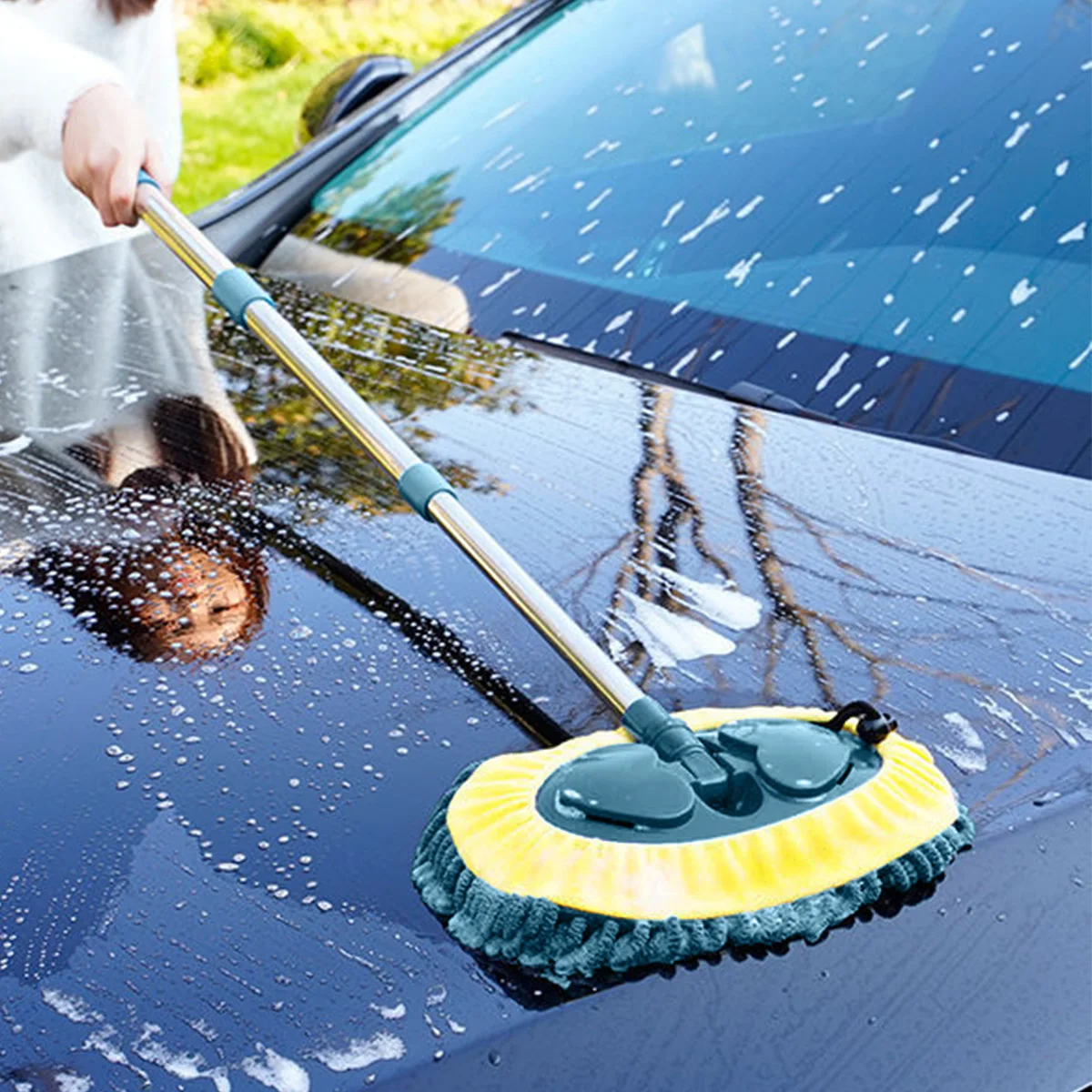 

Car Wash Mop Kit for Car with 180°Swivel Head Telescopic Car Wash Cleaning Brush tools Strong Water Absorption Microfiber