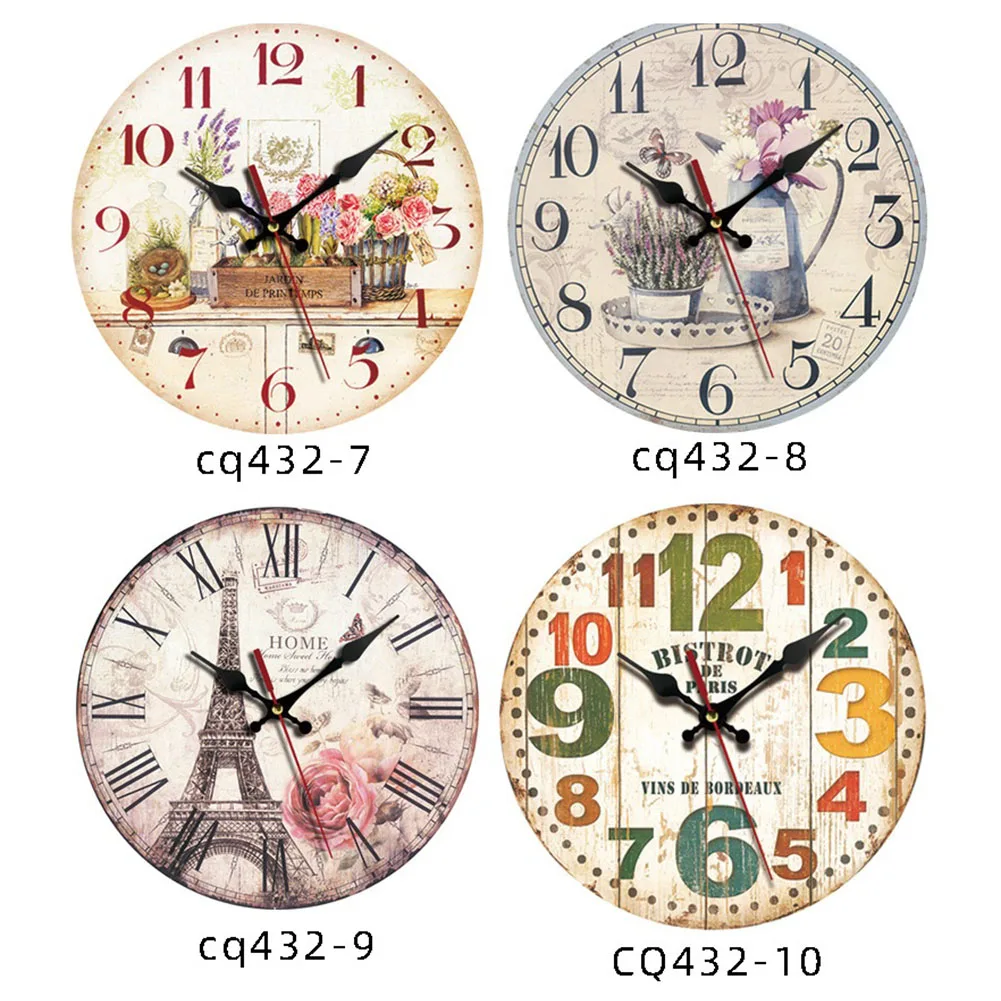 

Vintage Wall Clock Wall Decororation Round Silent Clocks Wall Mounted Wooden Carfts Living Room Decoration