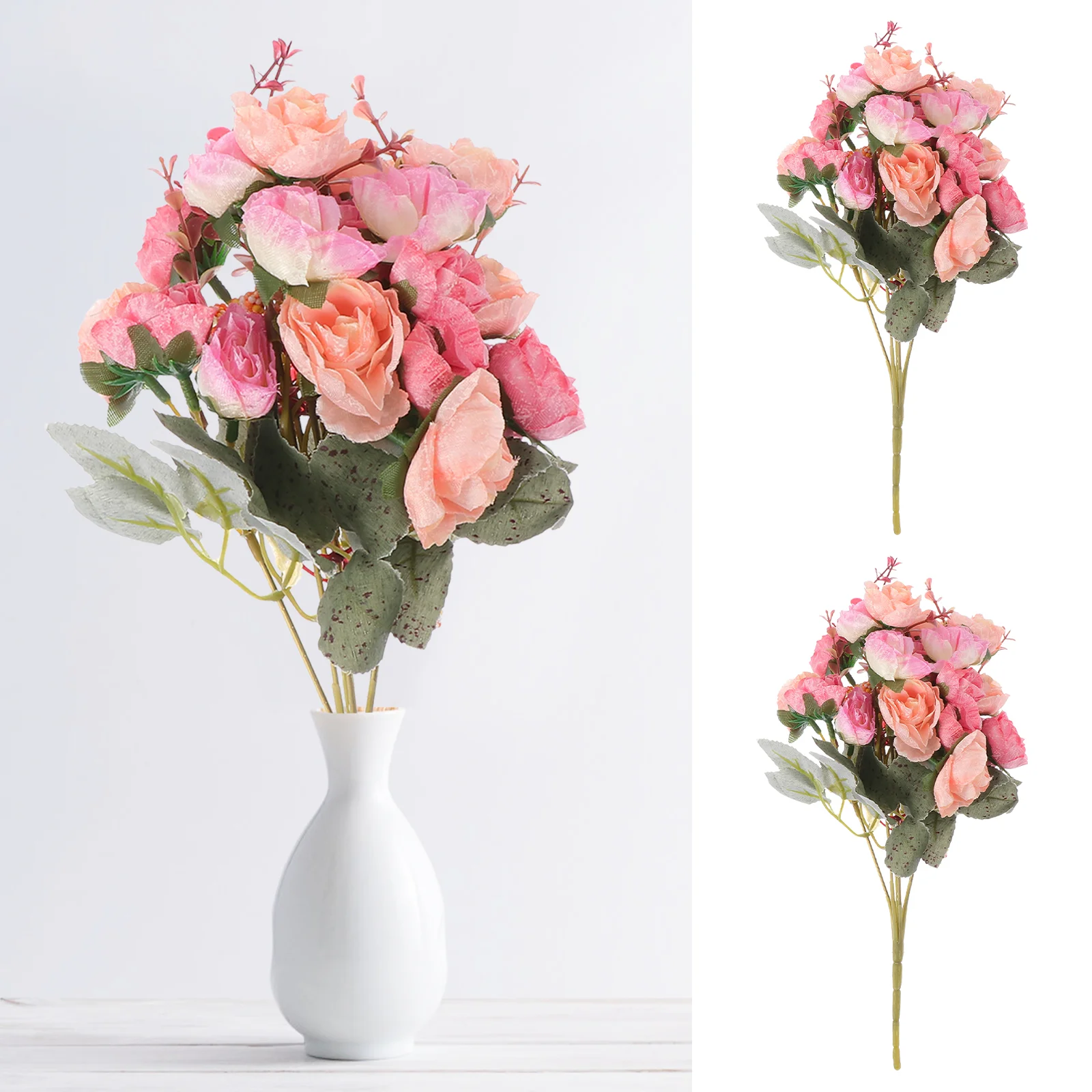 

Rose Bouquet Artificial Flower Flowers Fake Romantic Decor Wedding Faux Stem Diy Arrangement Flocking Bridal Decoration Silk