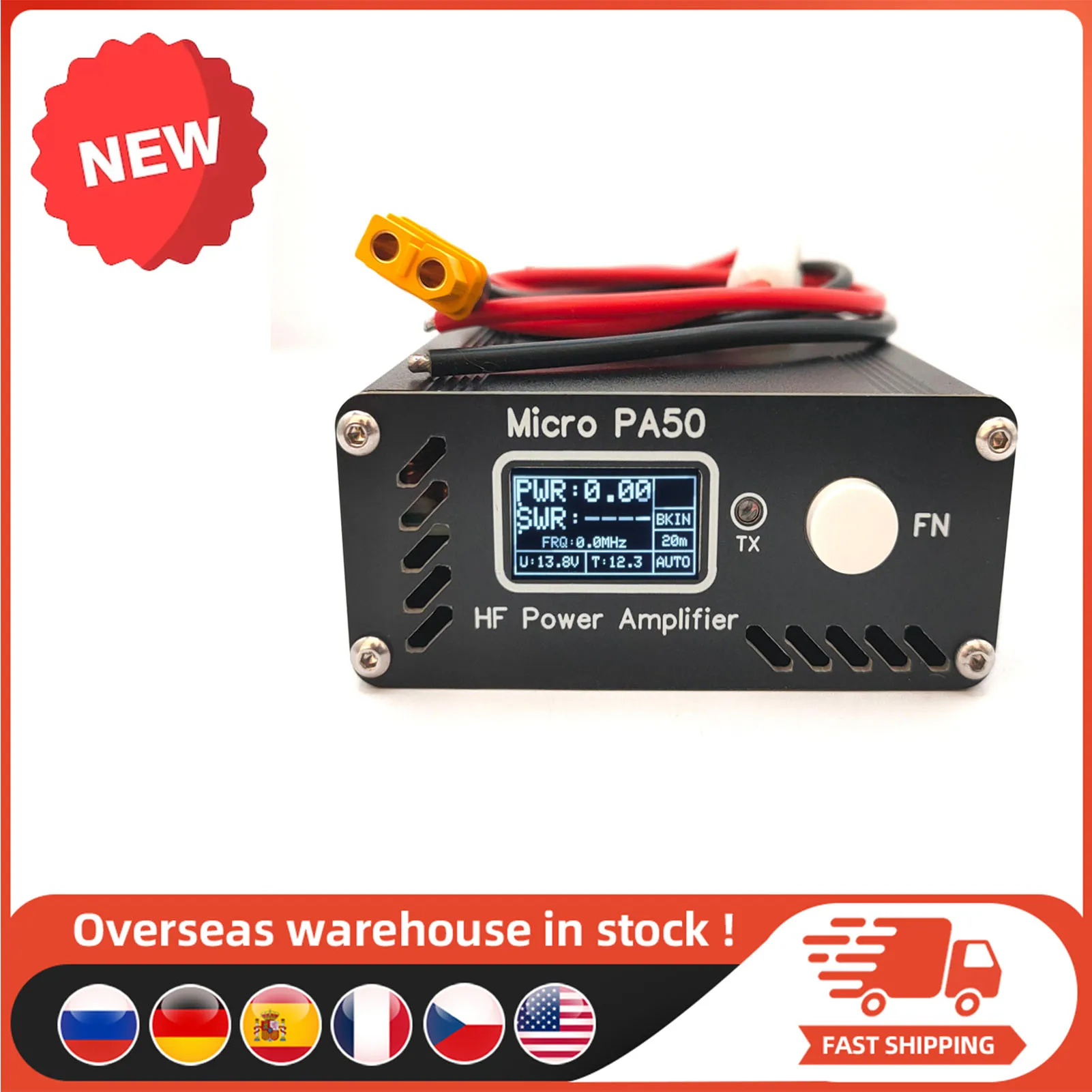 

Micro PA50 50W 3.5MHz-28.5MHz Digital Display Smart Shortwave HF Power Amplifier with Power / SWR Meter + LPF Filter For Radios