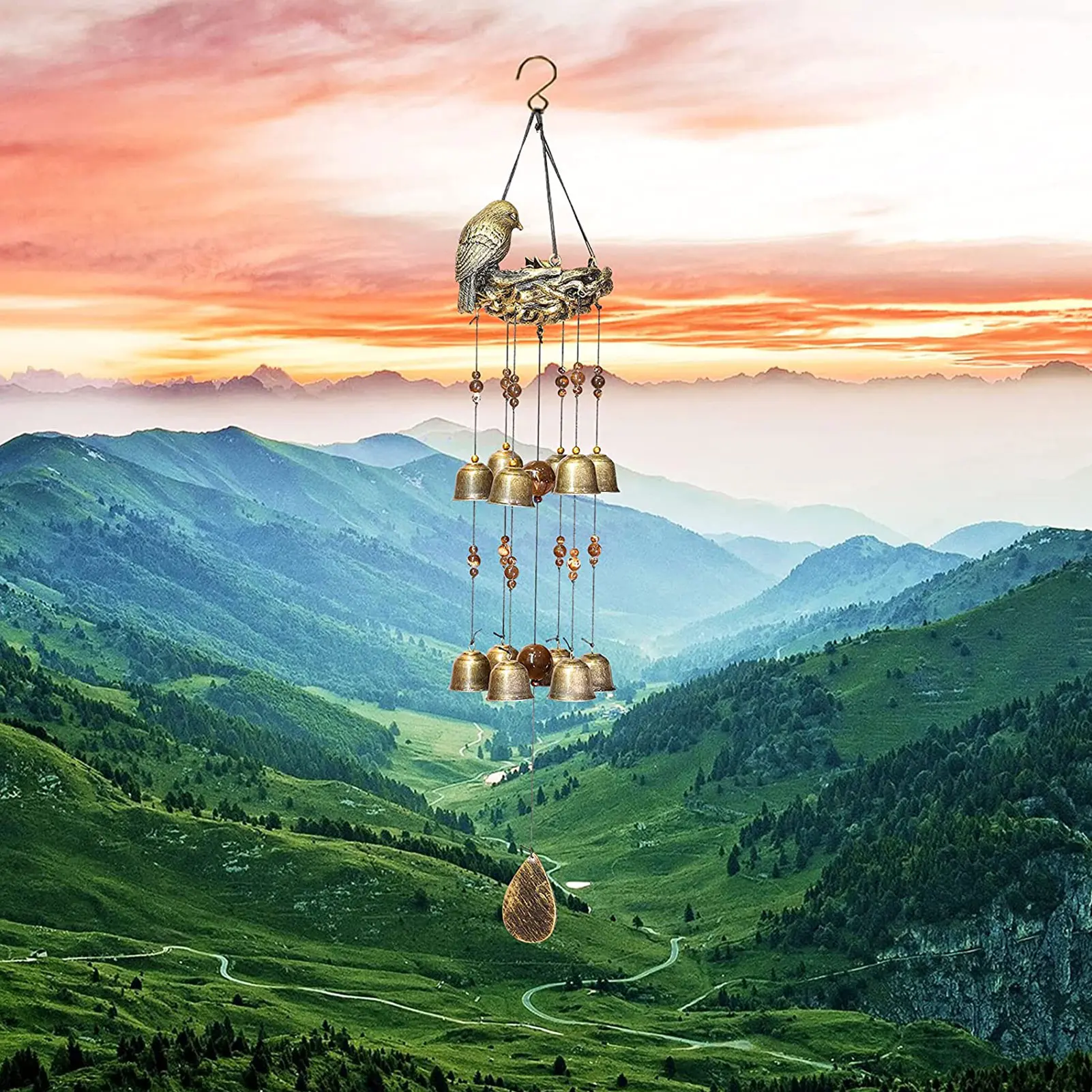 

Bird Nest Wind Chime Indoor Outdoor Decoration Birds Windchime With 12 Bells For Glory Mother's Love Gift Outsides Clearance