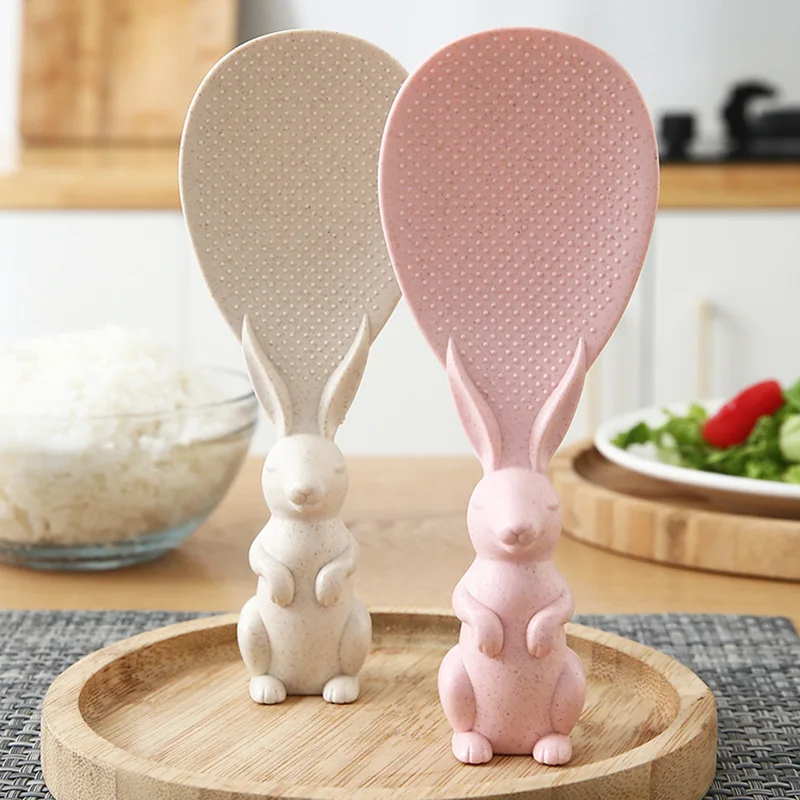 

2Pcs Cute Rabbit Shaped Household Rice Spoon Non Stick Plastic Shovel Rice Spoon Kitchen Gadgets Rice Accessories Easy To Clean