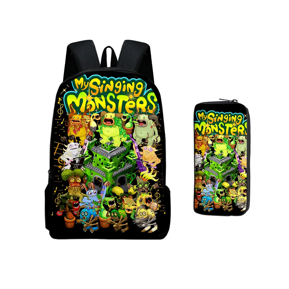 

3D New My Singing Monsters Backpack Monster Concert Print Children's Two-piece Backpack Pen Bag Nylon Wear Resistant Zipper Bag