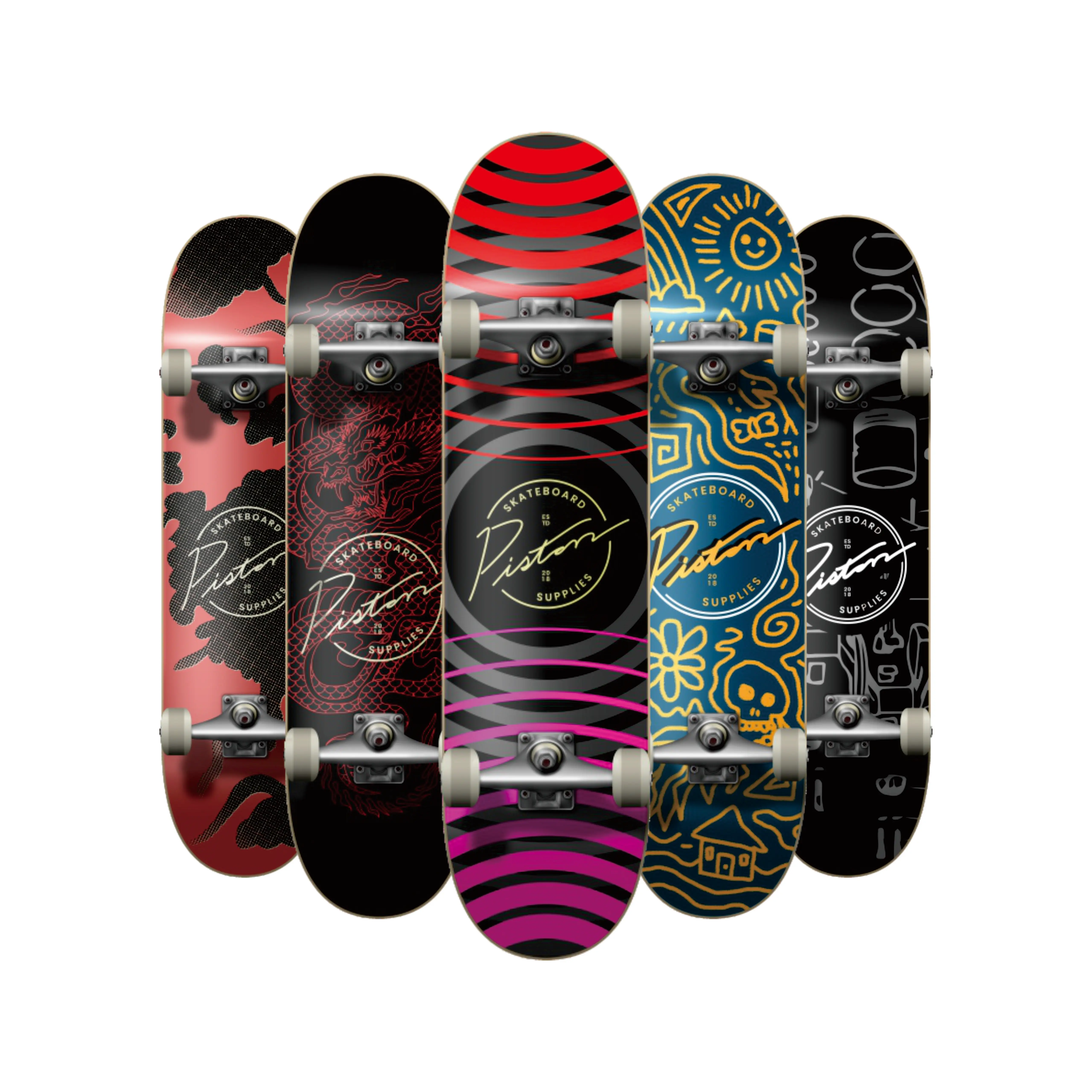 Высококачественный складской скейтборд бренда PISTON 7-слойный китайский кленовый