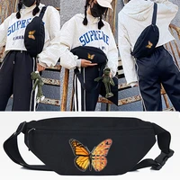 orange butterfly printing waist bags travel chest packs fashion men and women riding motorcycle portable messenger shoulder bags