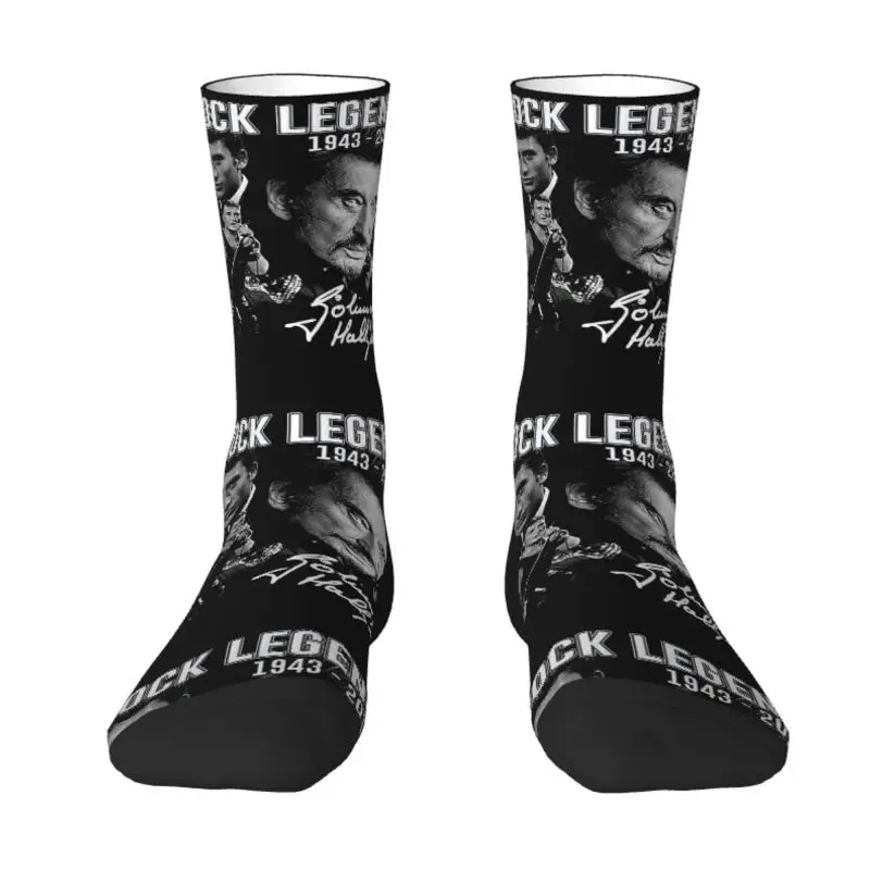 

Funny Printed Johnny Hallyday Socks for Women Men Stretchy Summer Autumn Winter France Rock Singer Crew Socks