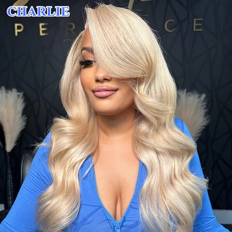 613 блондинка 13X4 объемная волна прозрачные парики спереди синтетические волосы