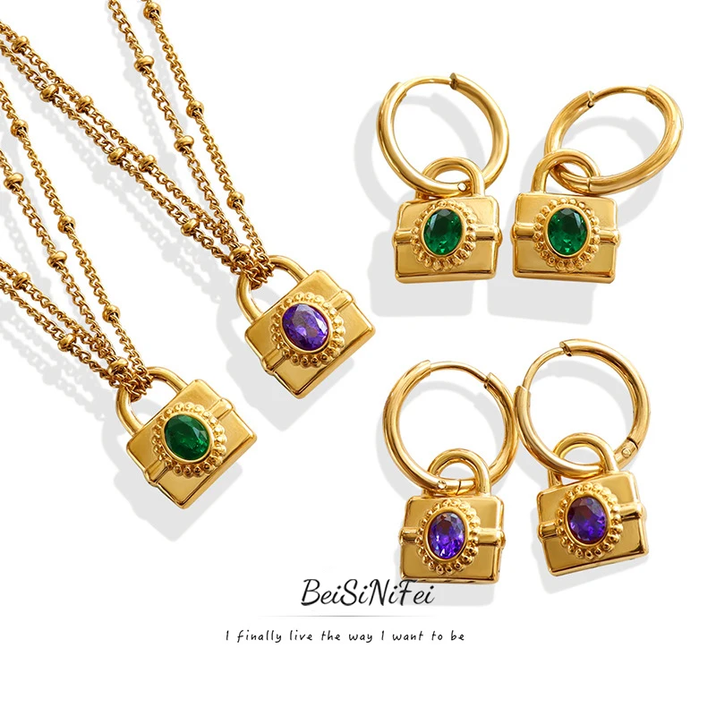 

Trend Simple South Korea Dongdaemun retro niche light luxury zircon inlaid necklace high-end all-match earring jewelry