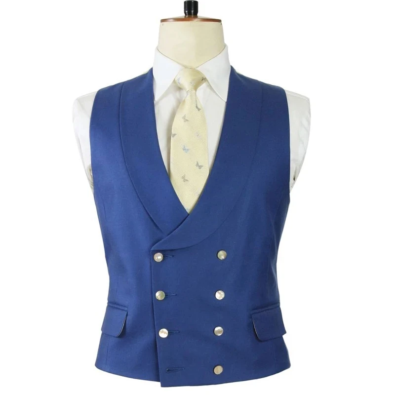 

Men Vest Shawl Lapel Double Breasted One Piece Royal Blue For Formal Wedding Suit Vest Slim Fit Wasitcoat Male Clothing 2022